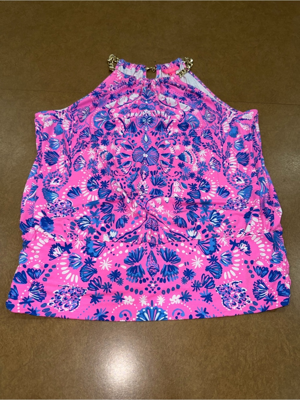 Lilly Pulitzer Bowen Halter Tank with Gold Chain Pink Turtle Tide-pool • XL